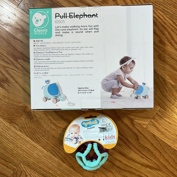Pull Elephant Wooden Toy by Classic World NIB plus Ogobolli - Picture 9 of 11